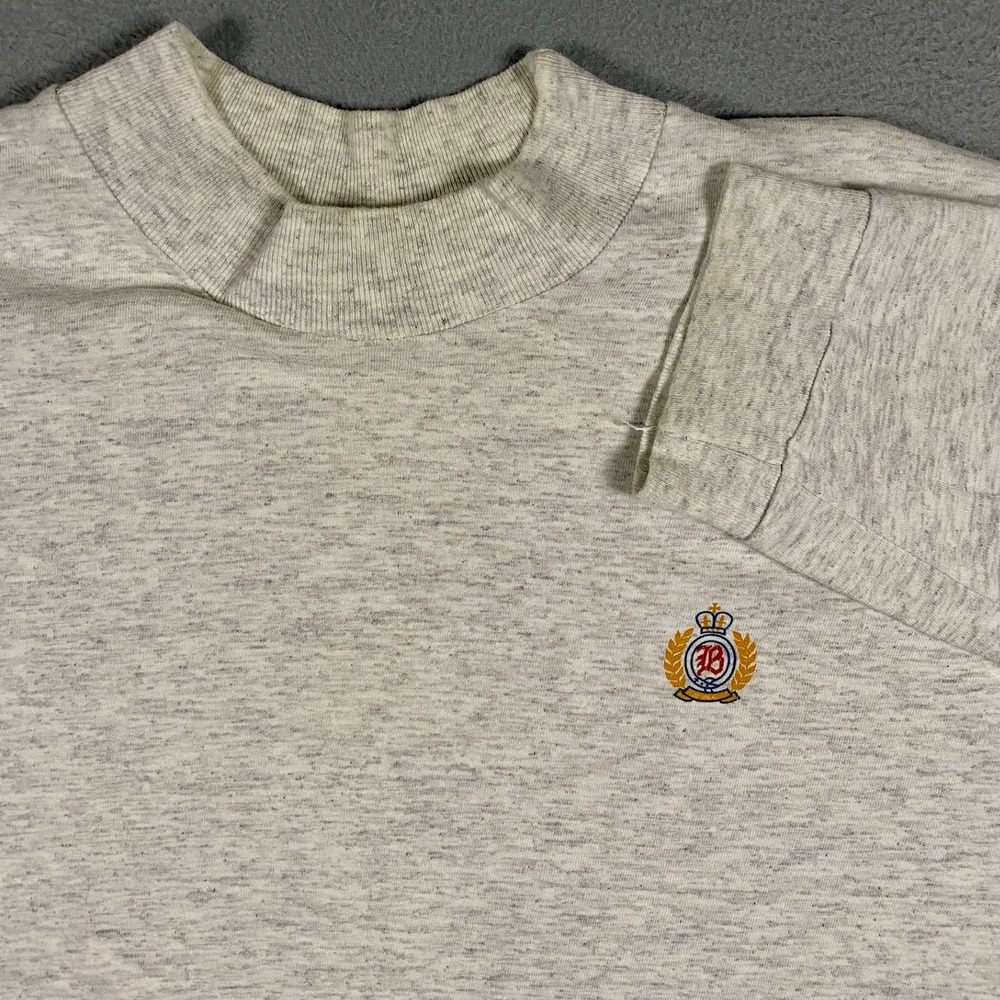 Vintage Bugle Boy Mock Neck Long Sleeve Shirt Mens XL Gray Heather Logo 90s USA